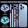 Luminous Side Frame Film For iPhone 16e 16 15 14 13 12 Pro Max 14 15 16 Plus 13 12 Mini Colorful Side Skin Hydrogel Film Lens Screen Protector