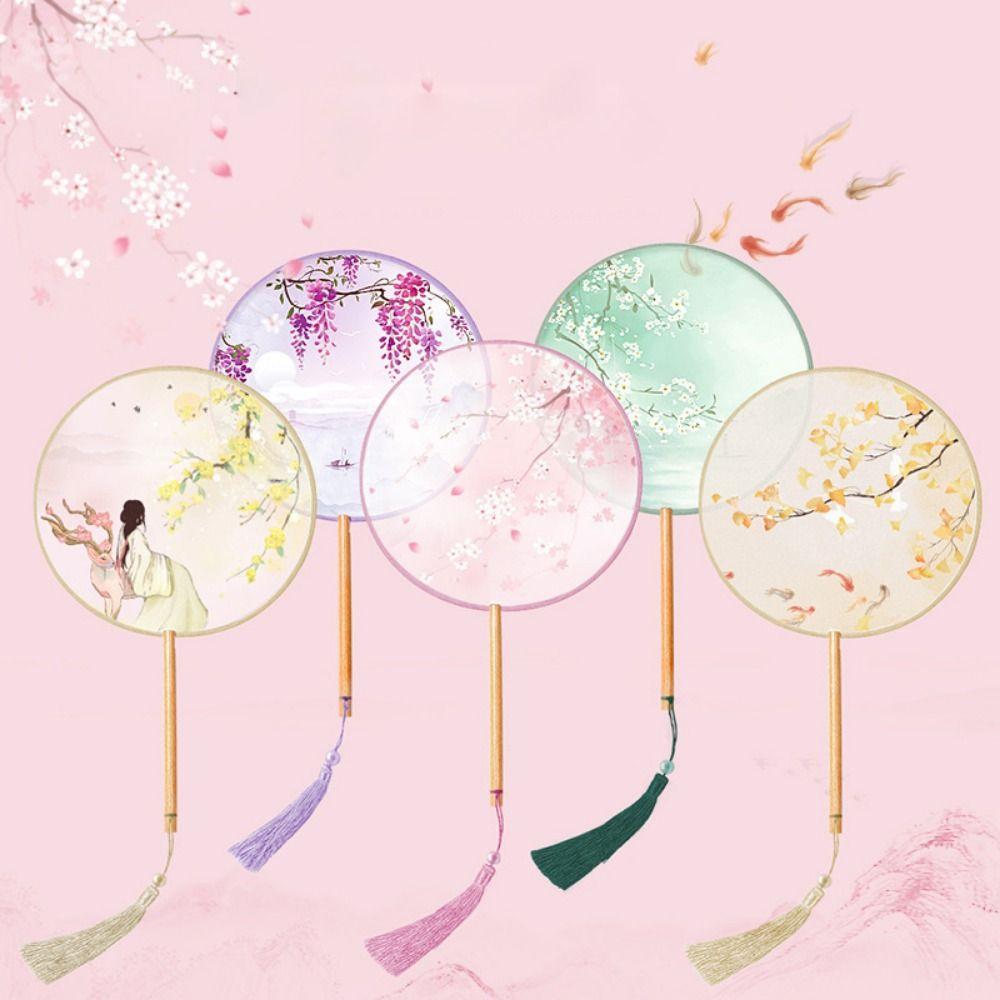 Chinese Style Dance Silk Fan Ink Painting Embroidery Fan Round Hand Fan for Wedding