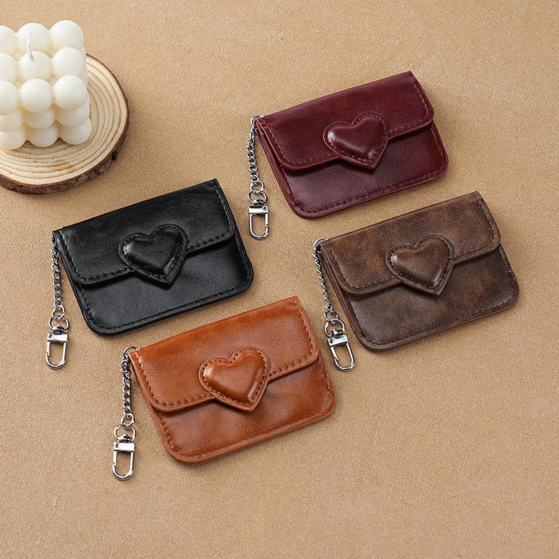 Women's Lightweight PU Leather Heart Shaped Card Holder Multi-Card Anti-Magnetic Wallet Small Travel Cash Coin Bag