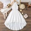 Детское платье без рукавов с лямкой через шею, нерегулярное кружевное платье, летнее модное платье для девочек