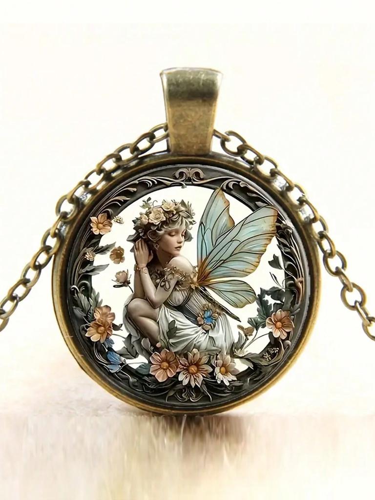 Круглая подвеска «Ангел-фея», Подвеска-ожерелье с драгоценным камнем «Время мечтательной феи цветов», Подходит для повседневной носки.