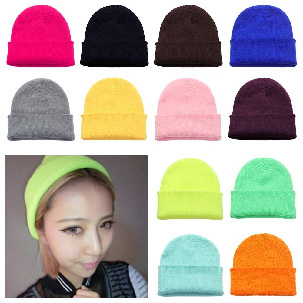 Ladies Casual Cap Solid Cute Winter Autumn Hats Knitted Beanies Warmer Bonnet Female Beanie Caps
