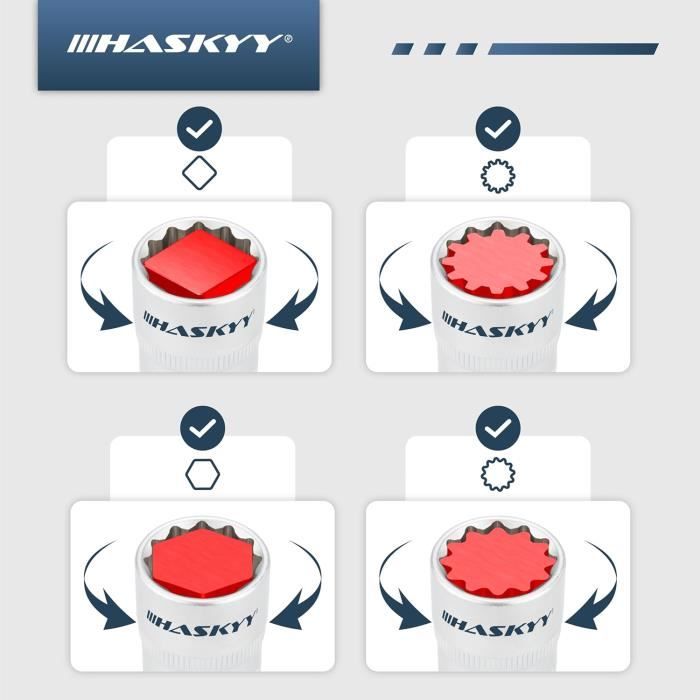 Jeu de douilles - haskyy - 21 pièces - diamètre 8-36 mm - acier chrome-vanadium - 12 pans