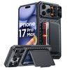 Чехол-кошелек для телефона iPhone 17 Pro Max с держателем для карт, сдвижной крышкой для камеры и подставкой - Черный