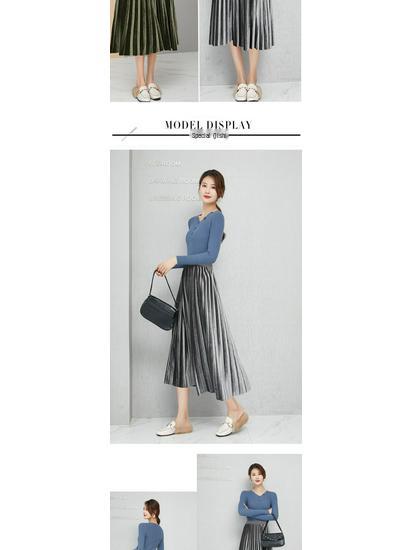 Women's High-Waisted Gold Velvet Pleated A-Line Long Skirt