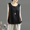Women's Cotton & Linen Artistic Sleeveless Vest - Solid Color, Round Neck, Slim Fit Camisole for Spring/Summer