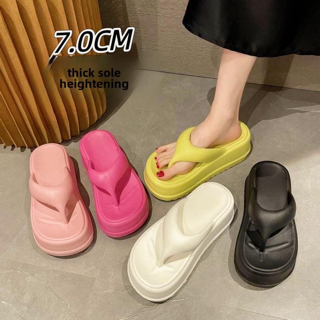 Новые женские шлепанцы на танкетке с толстой подошвой из ЭВА - платформа высотой 7 см, удобный дизайн с зажимом на носке