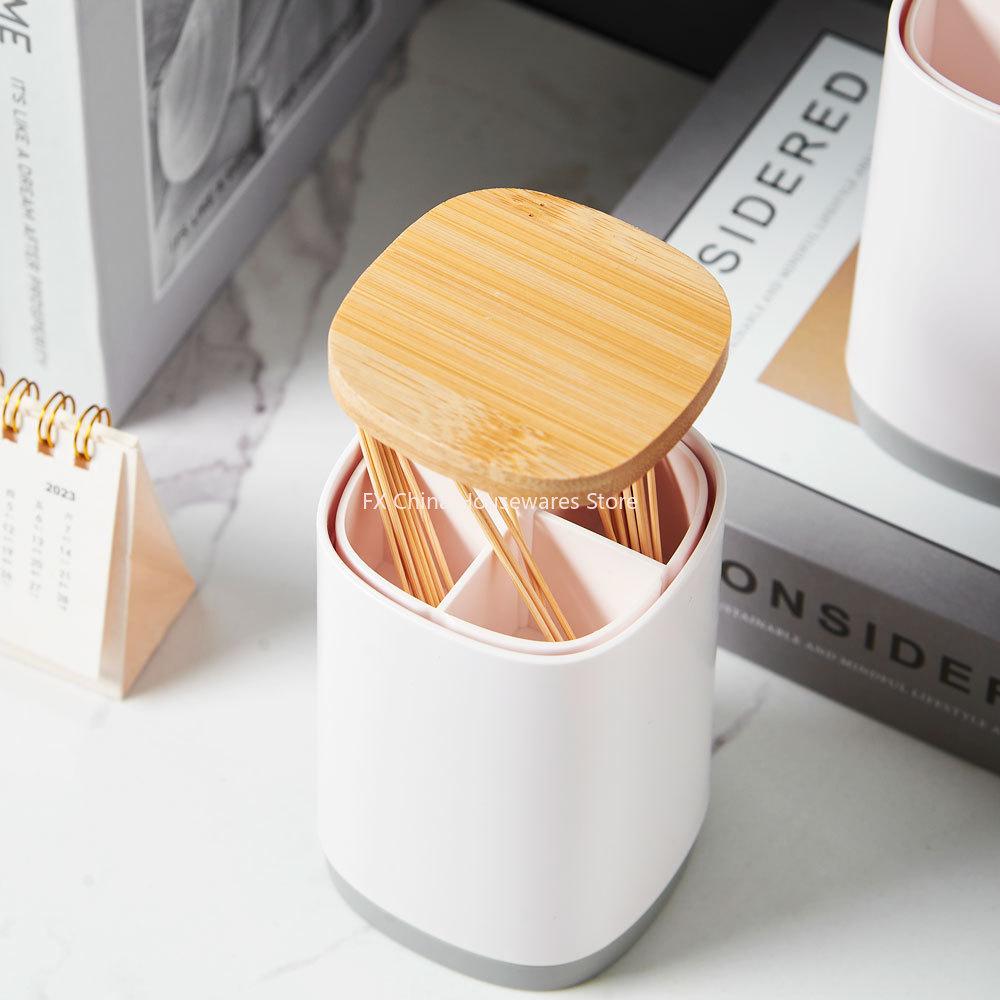Household creative press-type toothpick box large-capacity grid toothpick tube simple personality toothpick storage tube
