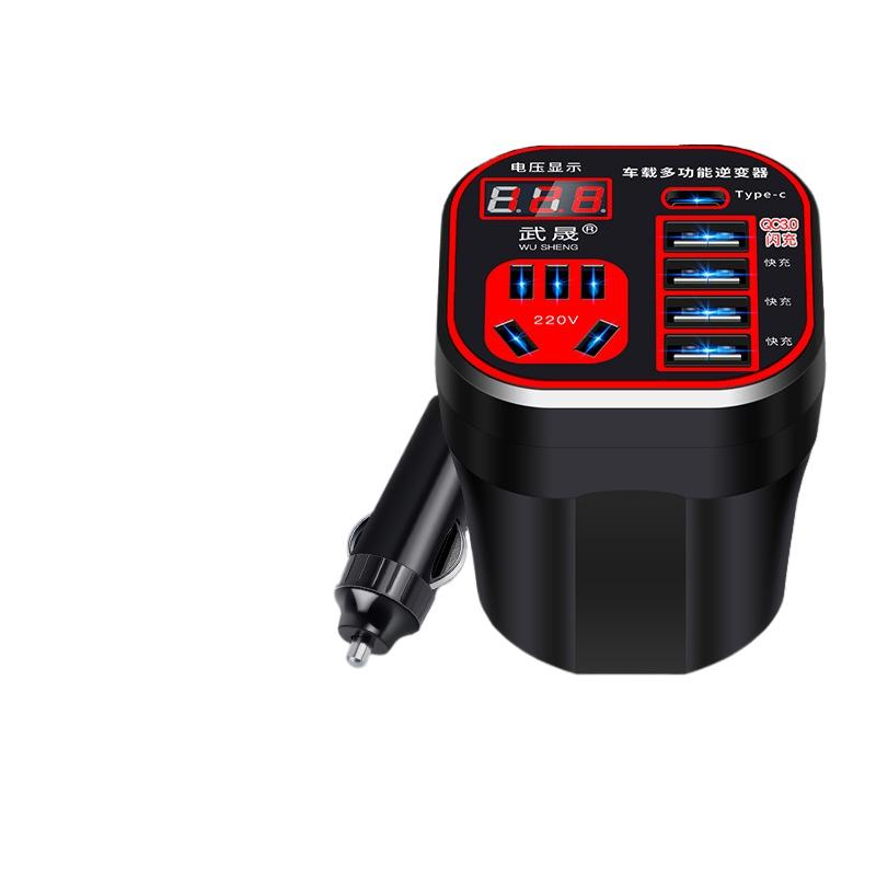 Автомобильный инвертор 24 В 12 В 220 В 120 Вт со светодиодным дисплеем 3, устанавливаемый в автомобиле инверторный преобразователь с чашкой, зарядное устройство QC, карманный инвертор