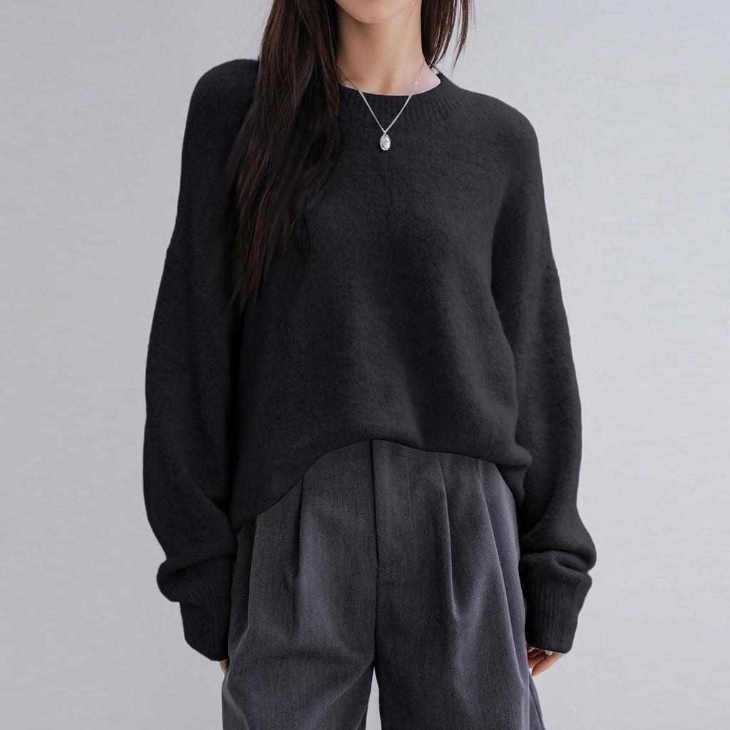 Women's Fashionable Casual Loose Versatile Lazy Style Long-Sleeved Round Neck Pullover Sweater