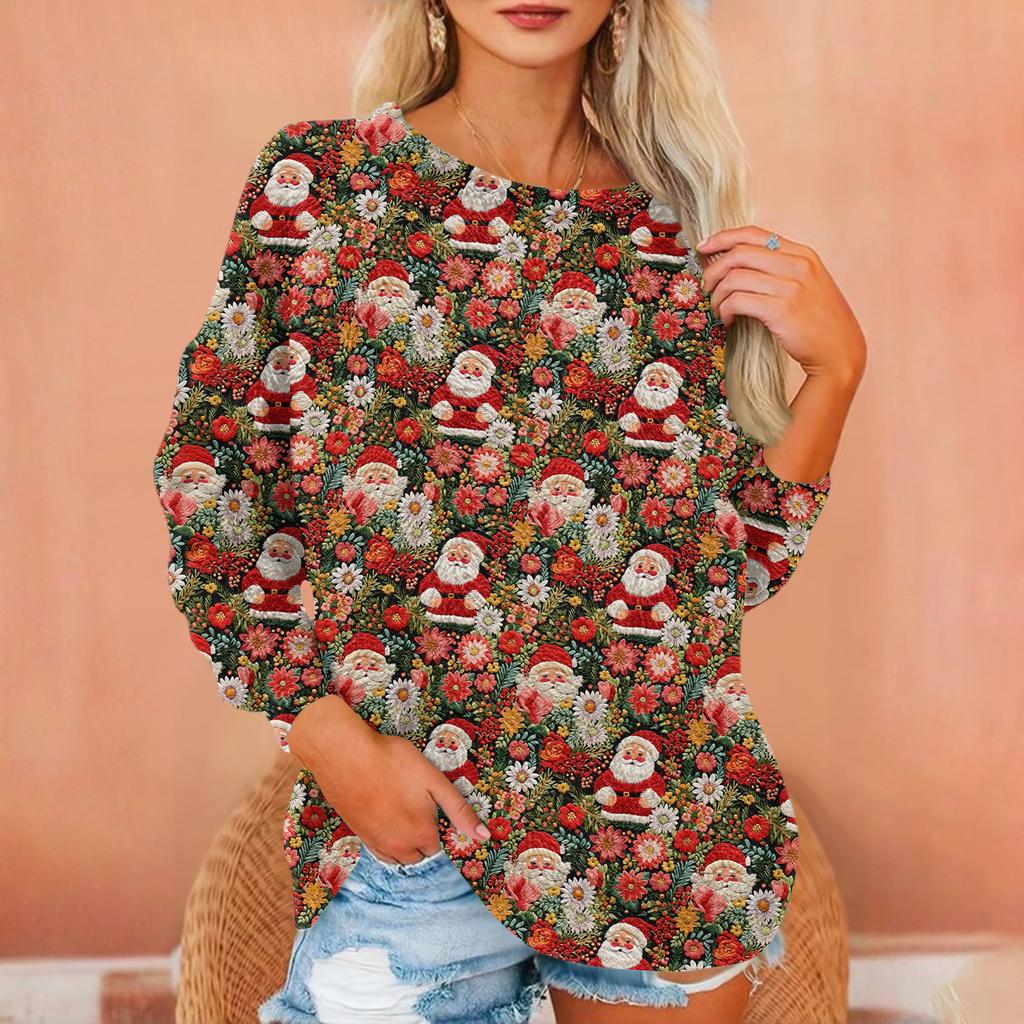 Women's T Shirt Flannel Print Tunic Long Sleeve Party Round Neck Tops