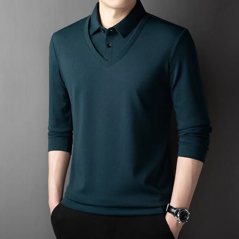 STORN Новый мужской повседневный и модный лонгслив однотонный с имитацией двух предметов рубашка-поло деловая всесезонная универсальная