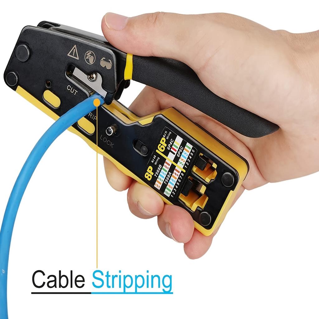 Ratcheting Modular Data Cable Crimper / Wire Stripper / Wire Cutter for RJ11/RJ12 Standard, RJ45 Pass-Thru Connectors