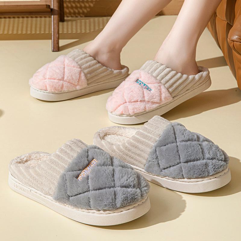 Cotton Slippers Women's Winter New Warm Slippers Couple Velvet Non-slip Cotton Shoes Wool Slippers Shoes
