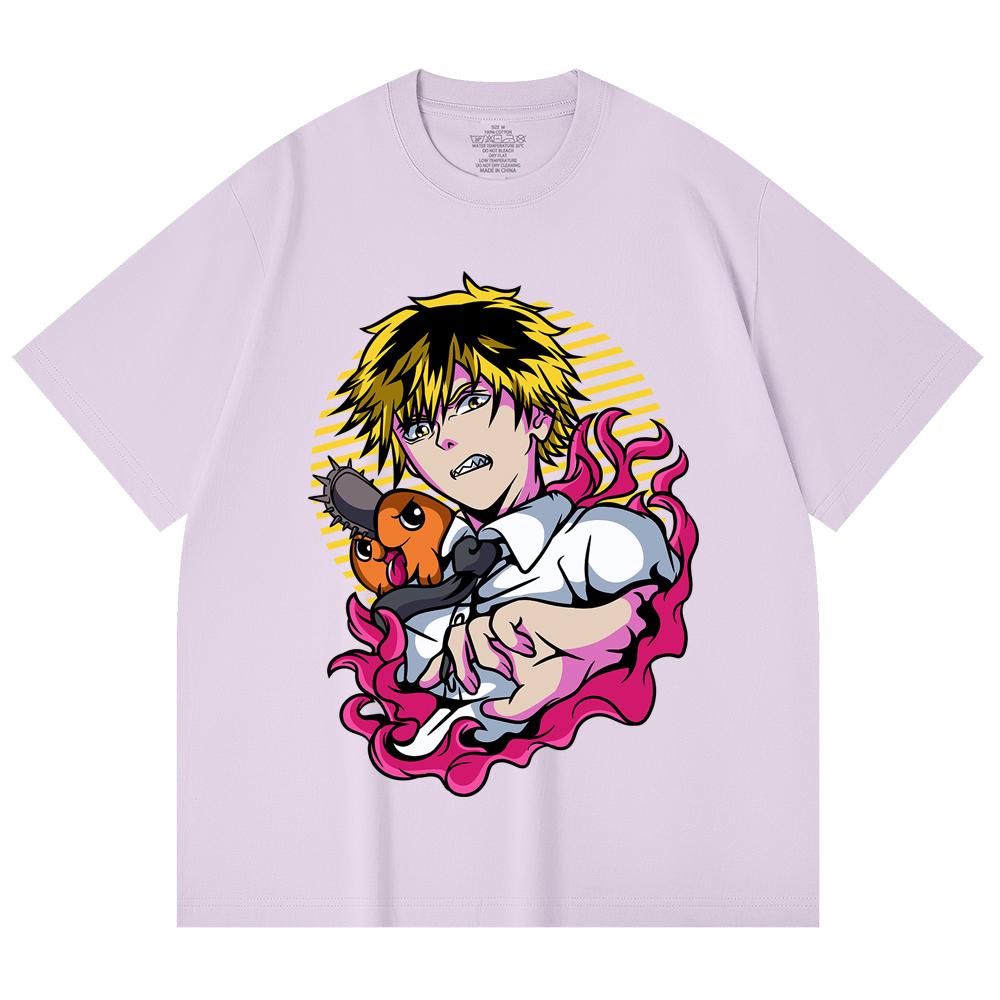 230 Gsm 100% Cotton Chainsaw Man V4 Denji Pochita Print Unisex Heavy Cotton T Shirt