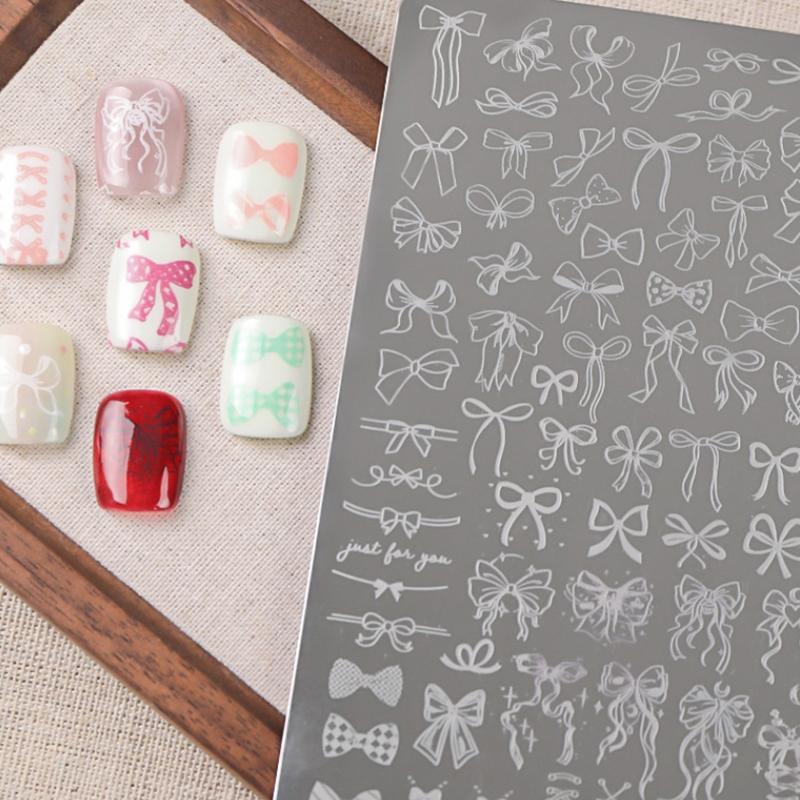 Diverse Ribbon Strap Bowknot Tie Nail Stamping Plates Nail Art Template For Diy Nail Decor Stencils Stainless Steel Stamp Tools