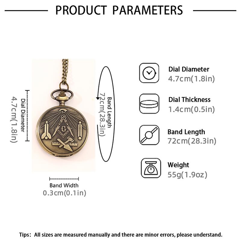 Retro Fashion Men's Bronze Pocket Watch,Classic Vintage Freemasonry Pattern Design Necklace Pendant Pocket Watch,ideal Choice for Gifts