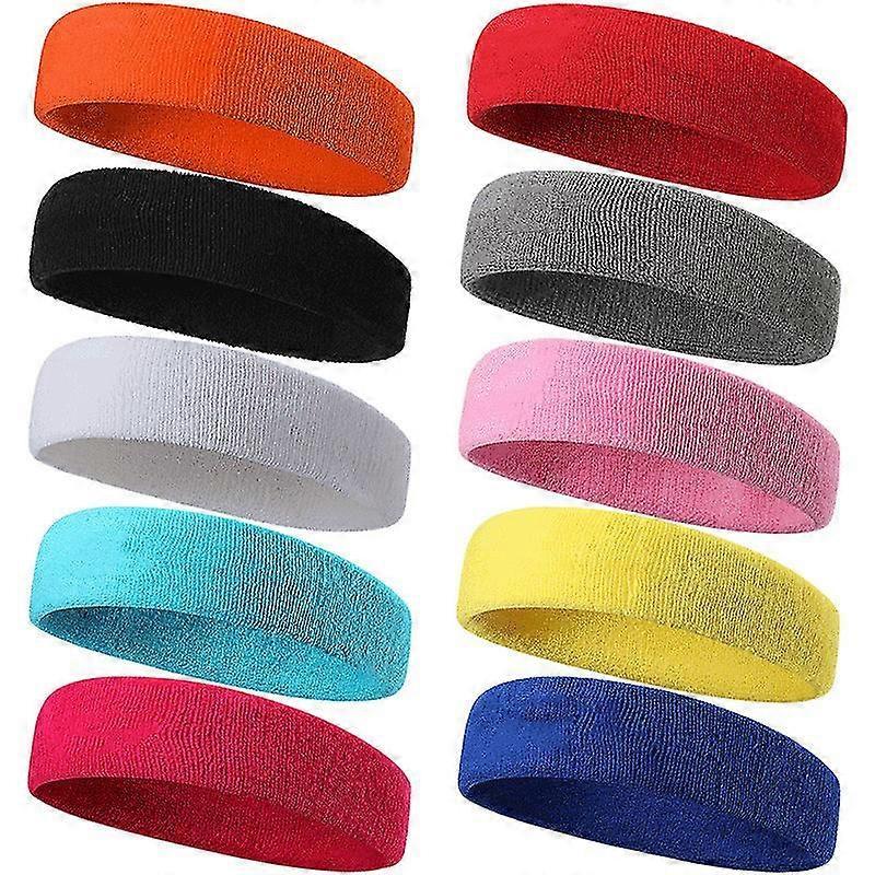 10pcs Sports Headbands Sweatbands, Elastic Hairbands Non-slip Moisture Wicking Cotton Headbands
