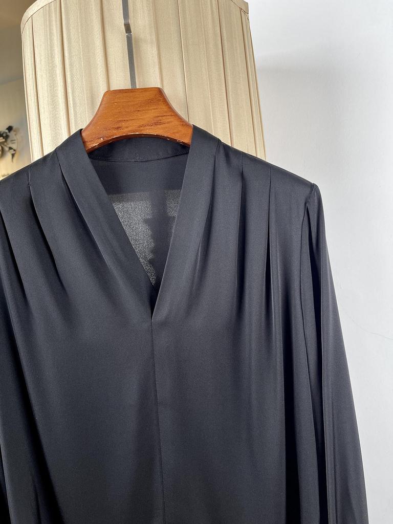 Женская элегантная шелковая рубашка-свитер с V-образным вырезом, длинный рукав, свободный крой, стройнящая, шелк-тусса, идеально подходит для весенне-летнего офиса.