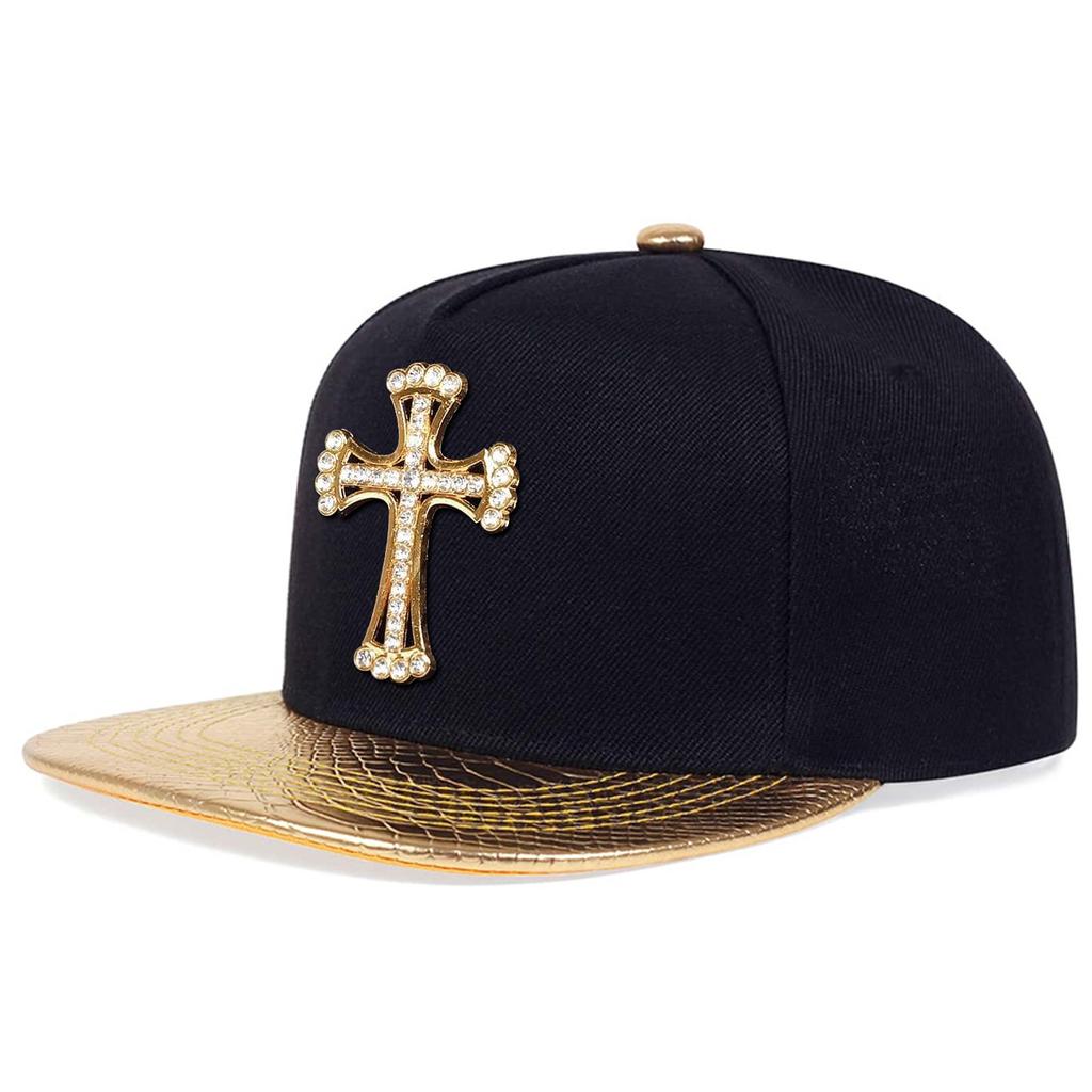 Metal Cross Leather Brim Hip Hop Hat Men and Women Baseball Cap Fashionable Flat Top Caps Casual Hats