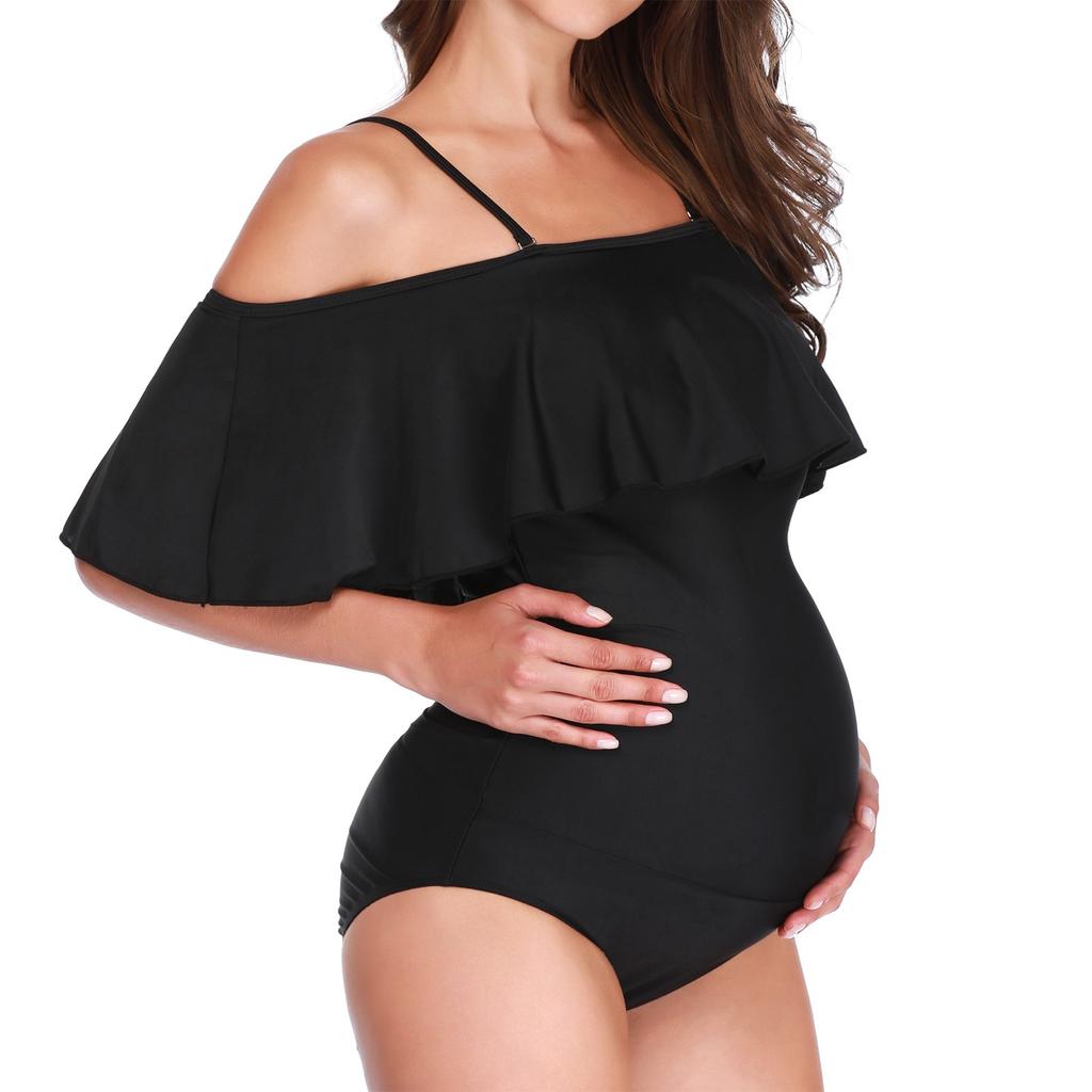 Women's One-piece Maternity Solid Color Ruffle Sexy Backless Swimsuit