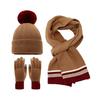 3Pcs/Set Women Winter Hat Scarf Gloves Set Plush Ball Decor Elastic Knitting Hat Long Scarf Touch Screen Gloves Set
