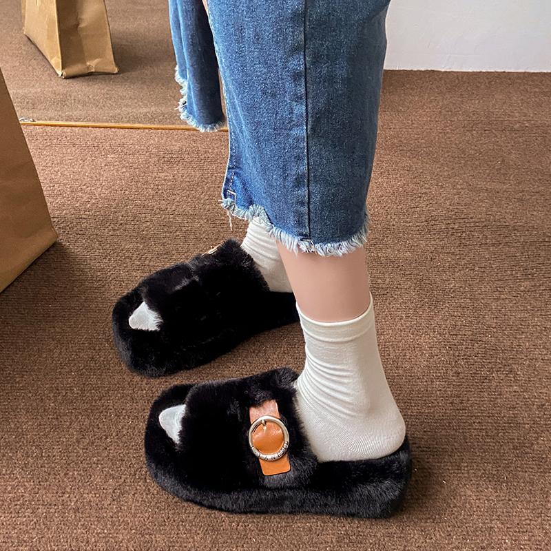 Мода 2025 Новые женские тапочки Слипоны Уличные сандалии Пушистые Зимние Платформа Комнатные туфли Удобные Противоскользящие Тапочки Шлепанцы Женские