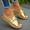 Metal Chain Decorative Wind Fish Mouth Beach Sandals New Wedge Heel Platform Slippers