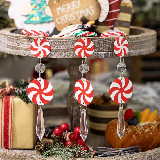 9 шт. Рождественские украшения из конфет, красные и белые круглые конфеты, подвесное украшение на Рождество