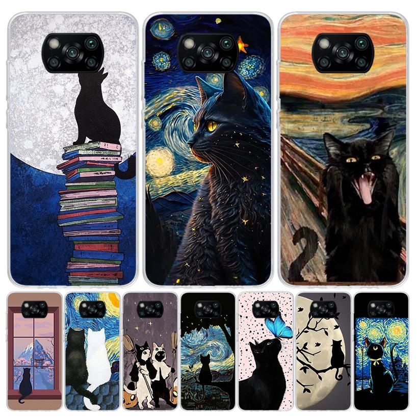 Black Cat Cartoon Cute Case Phone Cover for Xiaomi Redmi Note 10 9 9S 8 8T 7 5 Pro Mi 12T 11T 10T 9T 12 11 Lite A3 A2 Trend Fund