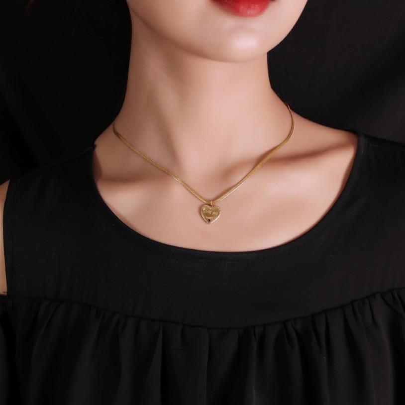 Stainless Steel New Fashion Upscale Jewelry Love Heart Lovers Love You More Charms Chain Choker Necklace Pendant for Women KTJ