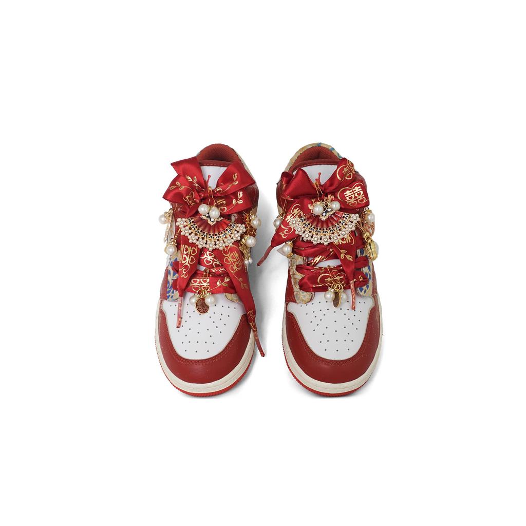 Jordan Air Jordan 1 Gilded Yingxi, Амортизация сумки для покупок, Износостойкие низкие винтажные баскетбольные кроссовки Женские Красные FJ3465-160(Команда1321-)