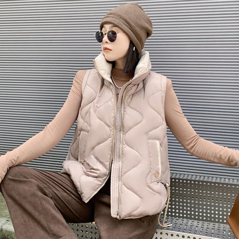 Женское осенне-зимнее пальто с воротником-стойкой, однотонное пальто без рукавов с большим карманом на молнии, свободный теплый хлопковый жилет