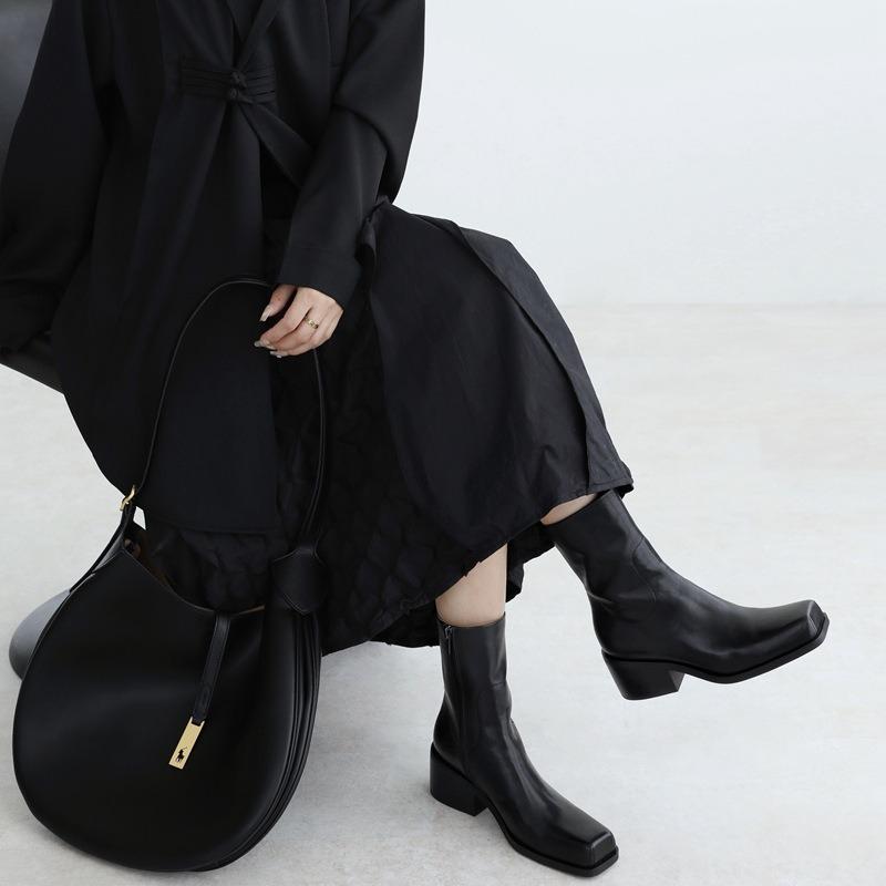 Женские ботильоны с квадратным носком, жареные уличные, короткие, средней высоты, на толстом каблуке, ботинки Мартин, осенне-зимние, тонкие, ботильоны