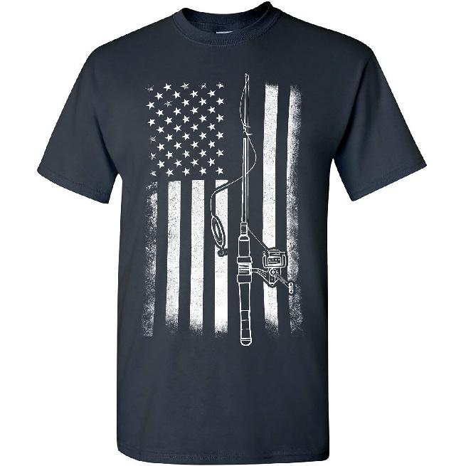 American Flag Fishing T-Shirt, Funny Mens Fishing Shirts, Mens Graphic T-Shirts