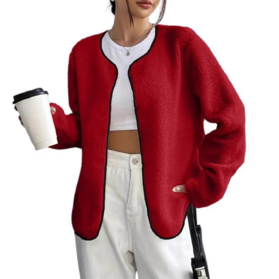 Женская флисовая куртка с открытой передней частью, кардиган с длинными рукавами, пальто, мягкие пушистые куртки-шерпа, осенняя повседневная теплая верхняя одежда