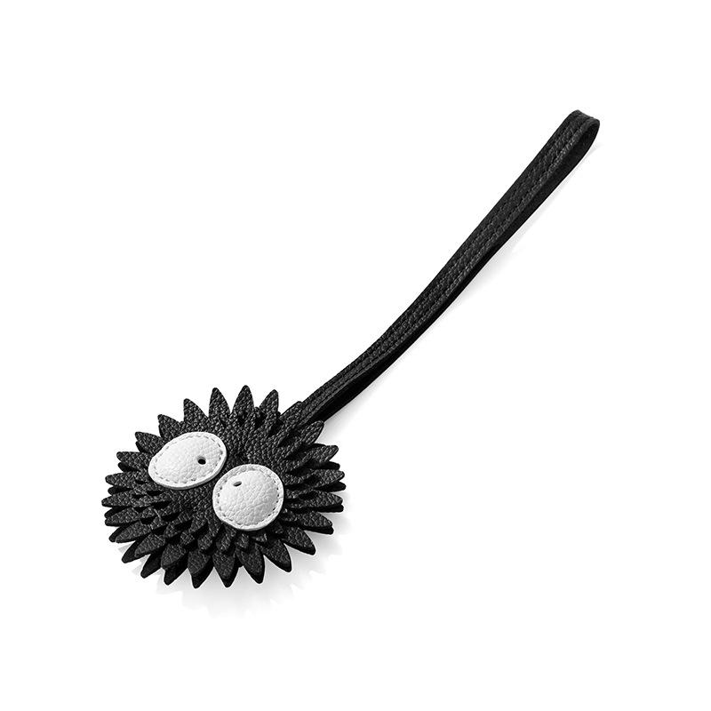 SP-103 Black Coal Ball Pendant Lanyard - Cute PU Leather Keychain Accessory