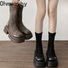 Designer Vintage Women Stretch Modern Ankle Boots Fashion Slip On Short Booties Autumn Winter Platfrom Heel Ladies Shoes