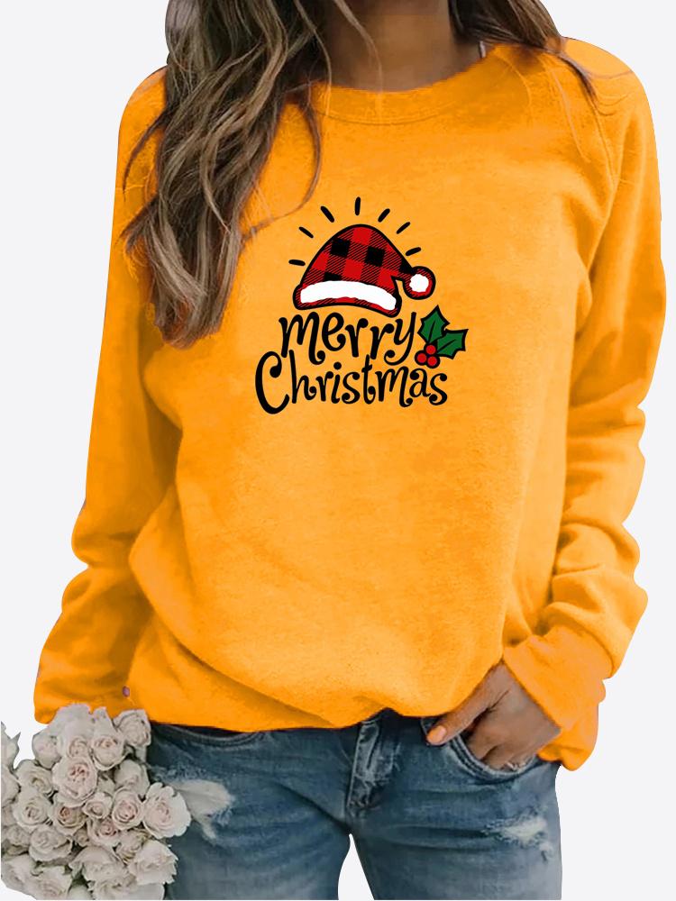 Осенне-зимний женский свитер с рождественской тематикой и принтом, повседневная толстовка с круглым вырезом и длинными рукавами, топ больших размеров