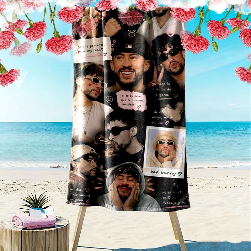 Bad Bunny Star Print Beach Towel, Large Soft Quick Dry Towel for Beach Camping Swimming