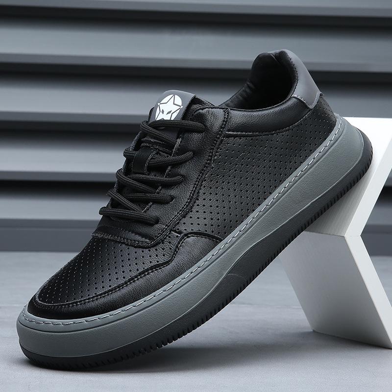 New men's shoes spring breathable casual shoes leather sports board shoes trend versatile thick-soled white shoes