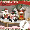 Vintage Style Wood Christmas Decor 3Pcs Wooden Tabletop Set, Santa Snowman Reindeer Figurine, Hanging Handcrafted Holiday Signs Tree Ornament