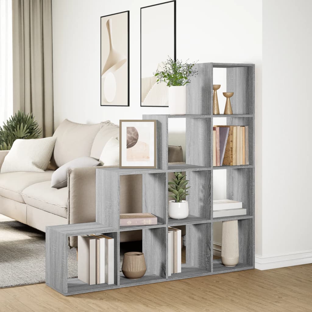 Room Divider Bookshelf 4 Tier Grey Sonoma 131.5 x 29 x 131.5 cm