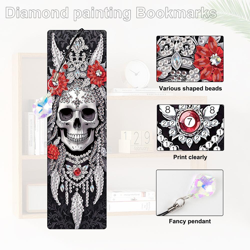8Pcs Diamond Painting Art Bookmarks Colored Patterns DIY Diamond Painting Bookmark with Crystal Pendants for Reading Enthusiasts