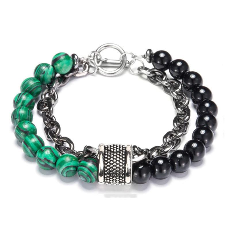 Мужской браслет из натурального камня «Карта» и нержавеющей стали - Уникальная модная бижутерия