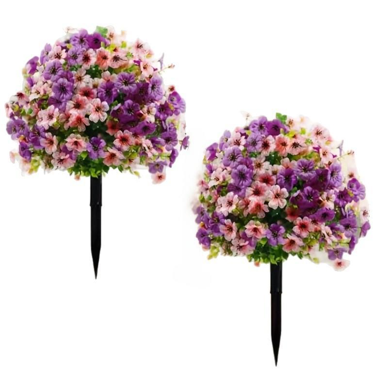 Artificial Violet Flower Stake Waterproof All Season Use Fake Flower Bush for Garden Yard Patio Porch Ornament