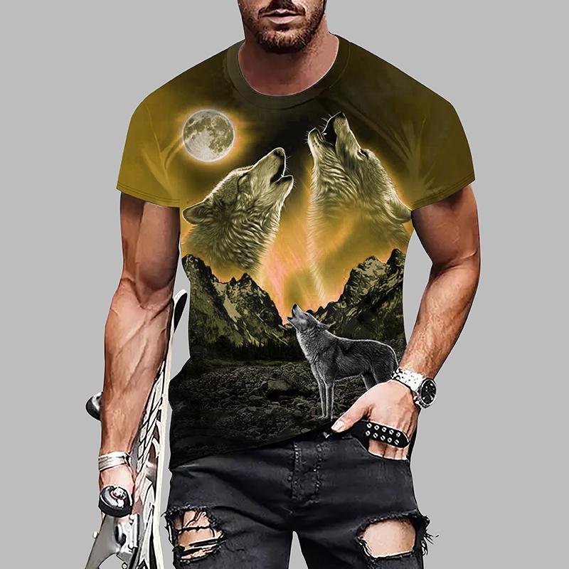 Новая летняя мужская модная футболка с принтом волка, мужская футболка, топ