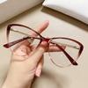 Women High Quality  Glasses Frame Fashion Gradient Color Metal Legs Flat Mirror Spring Hinge Prescription Glasses