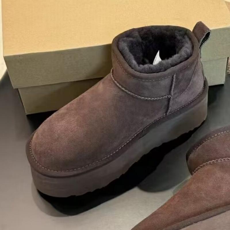 Мода 2025 Новые Женские Дизайнерские Зимние Туфли Мех Женские Высокие Каблуки Платформа Снежные Ботильоны Классические Мини Роскошные Botas Mujer Zapatos