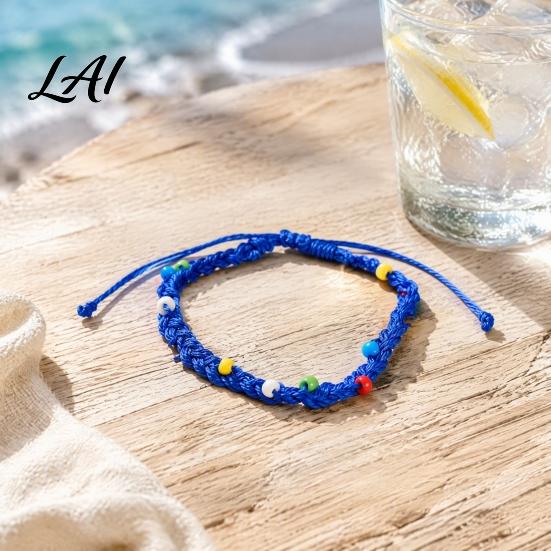 Adjustable Knot Bracelets for Girls Handmade Braided Bracelet Women Bohemian Woven Wrist Rope Durable Cord Daily Wear with Colorful Rice Beads,